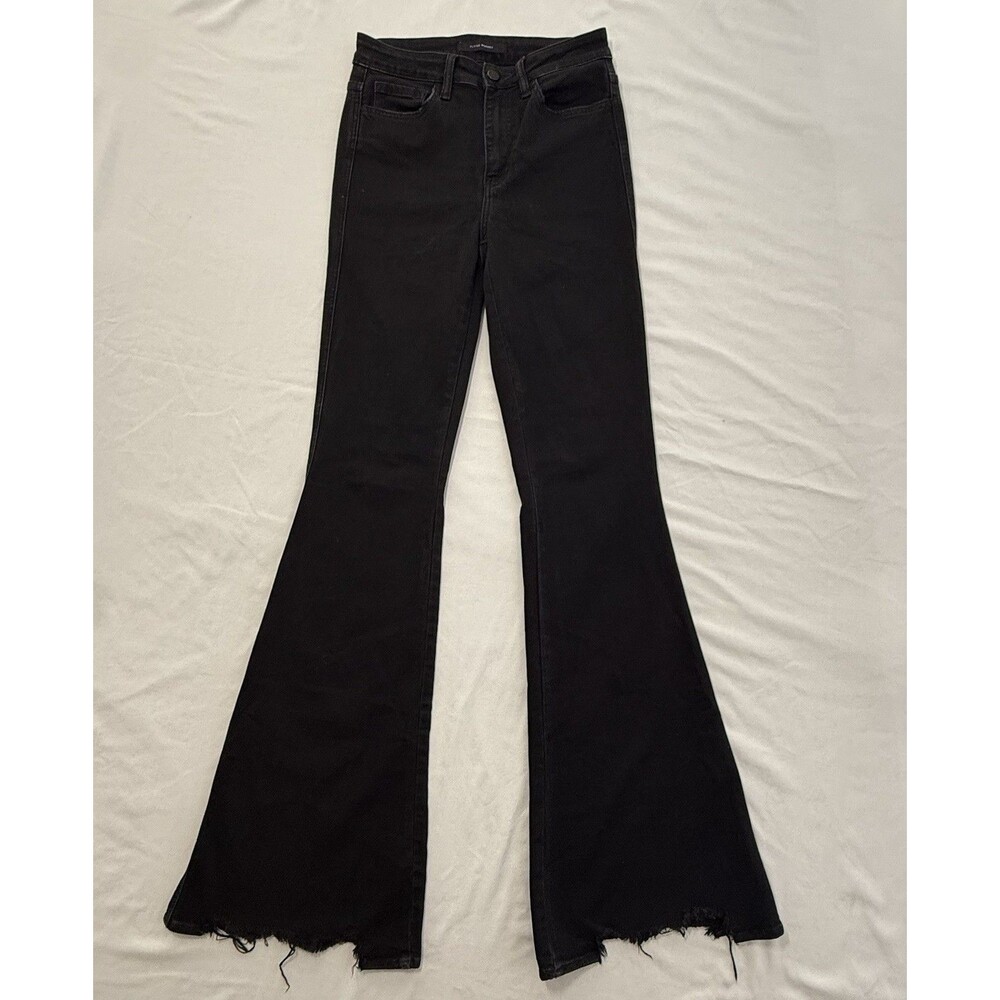 Flying Monkey Jeans Black High Rise Flare Women's 27 Ripped Hem Denim Y3945X